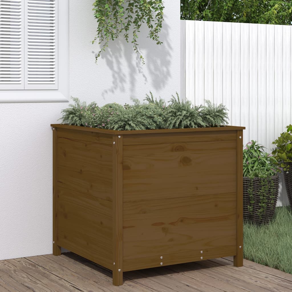 Jardinera madera maciza de pino marrón miel 82,5x82,5x78 cm v0429 Vetonek