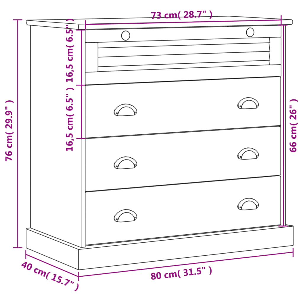 Commode VIGO en bois de pin blanc massif 80x40x76 cm V5759 Vetonek