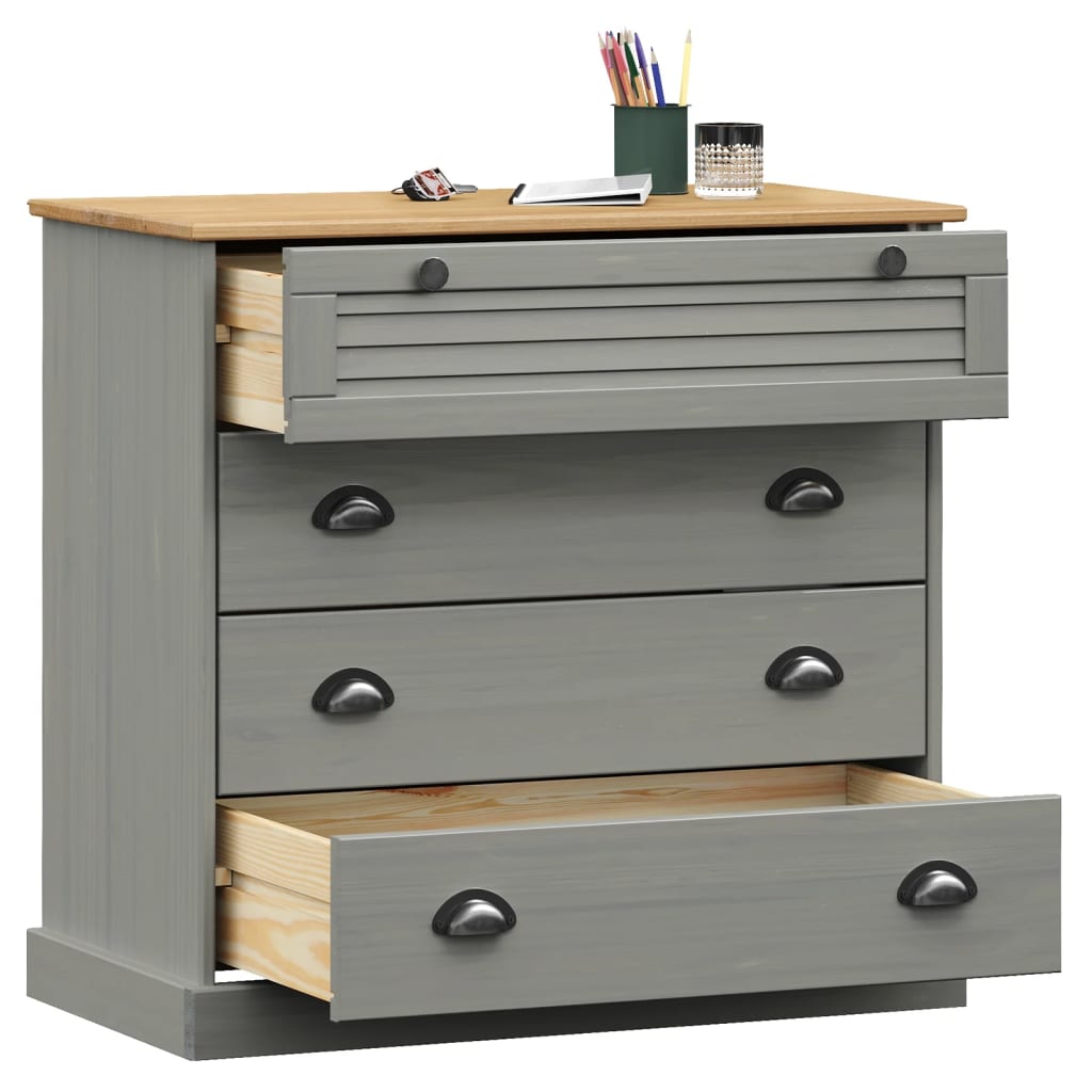 Commode VIGO en bois de pin gris massif 80x40x76 cm V5766 Vetonek