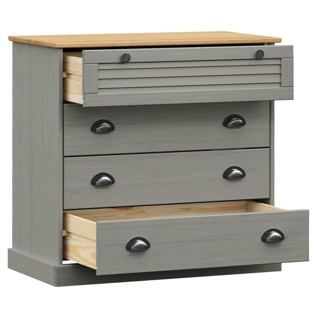 Commode VIGO en bois de pin gris massif 80x40x76 cm V5766 Vetonek
