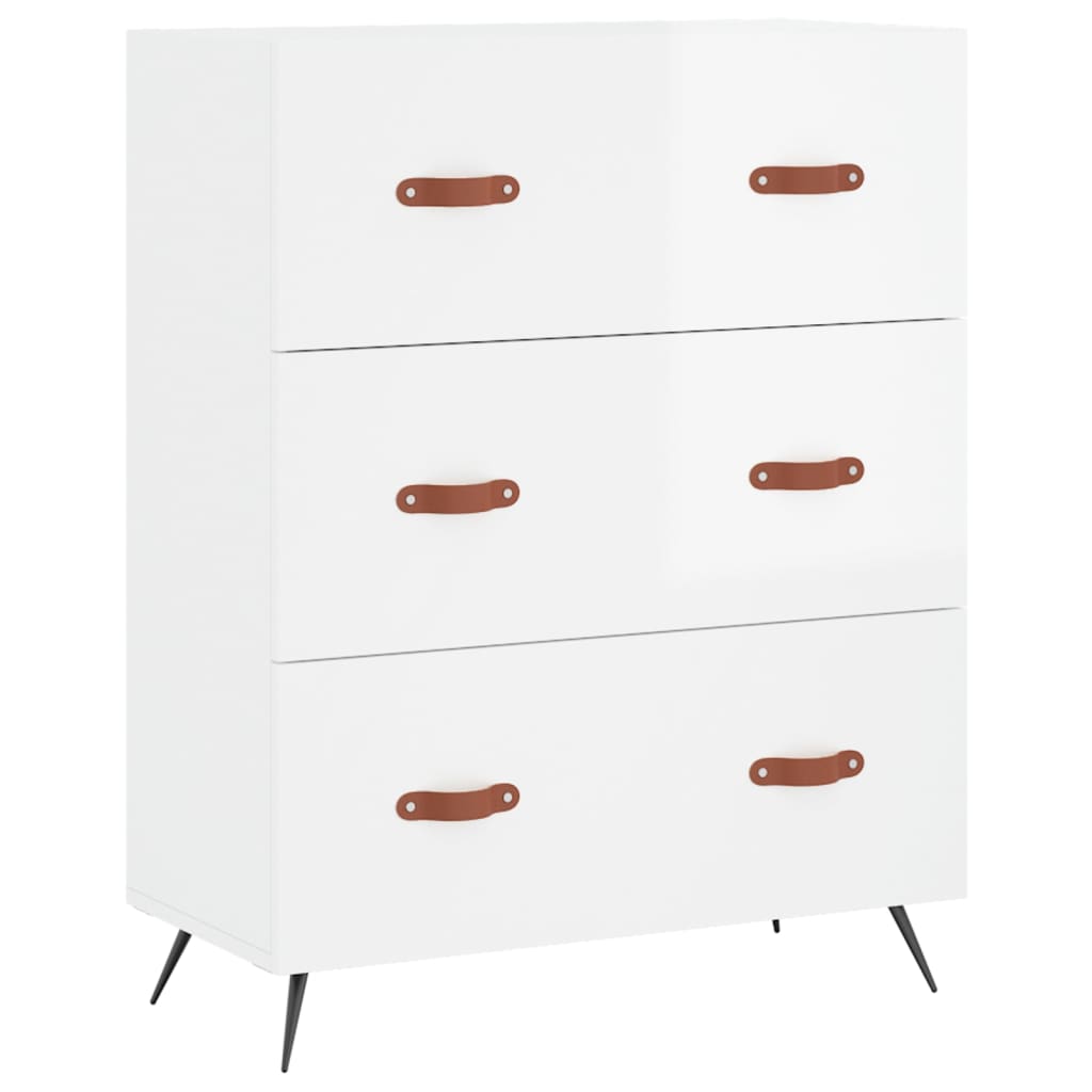 Vetonek Commode en bois d'ingénierie blanc brillant 69,5x34x90 cm