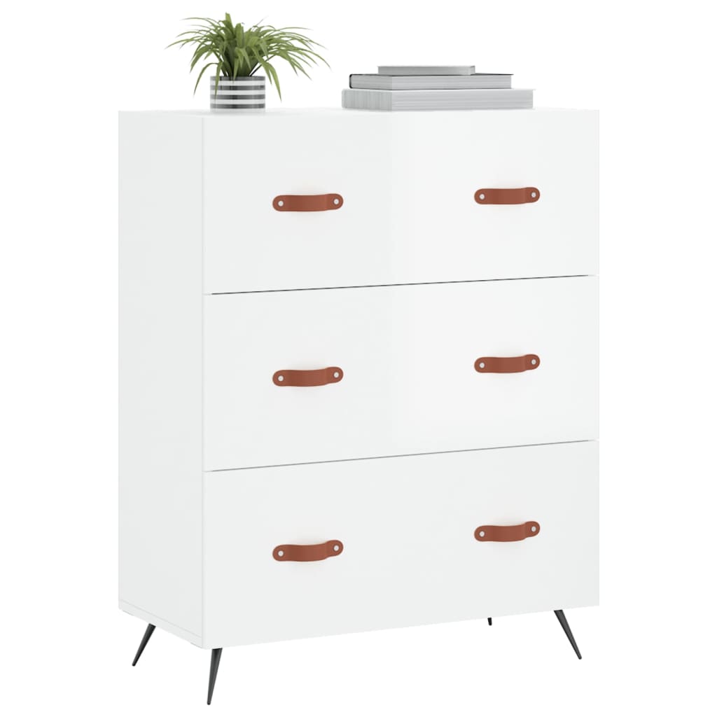 Commode en bois d'ingénierie blanc brillant 69,5x34x90 cm v4255 - Vetonek