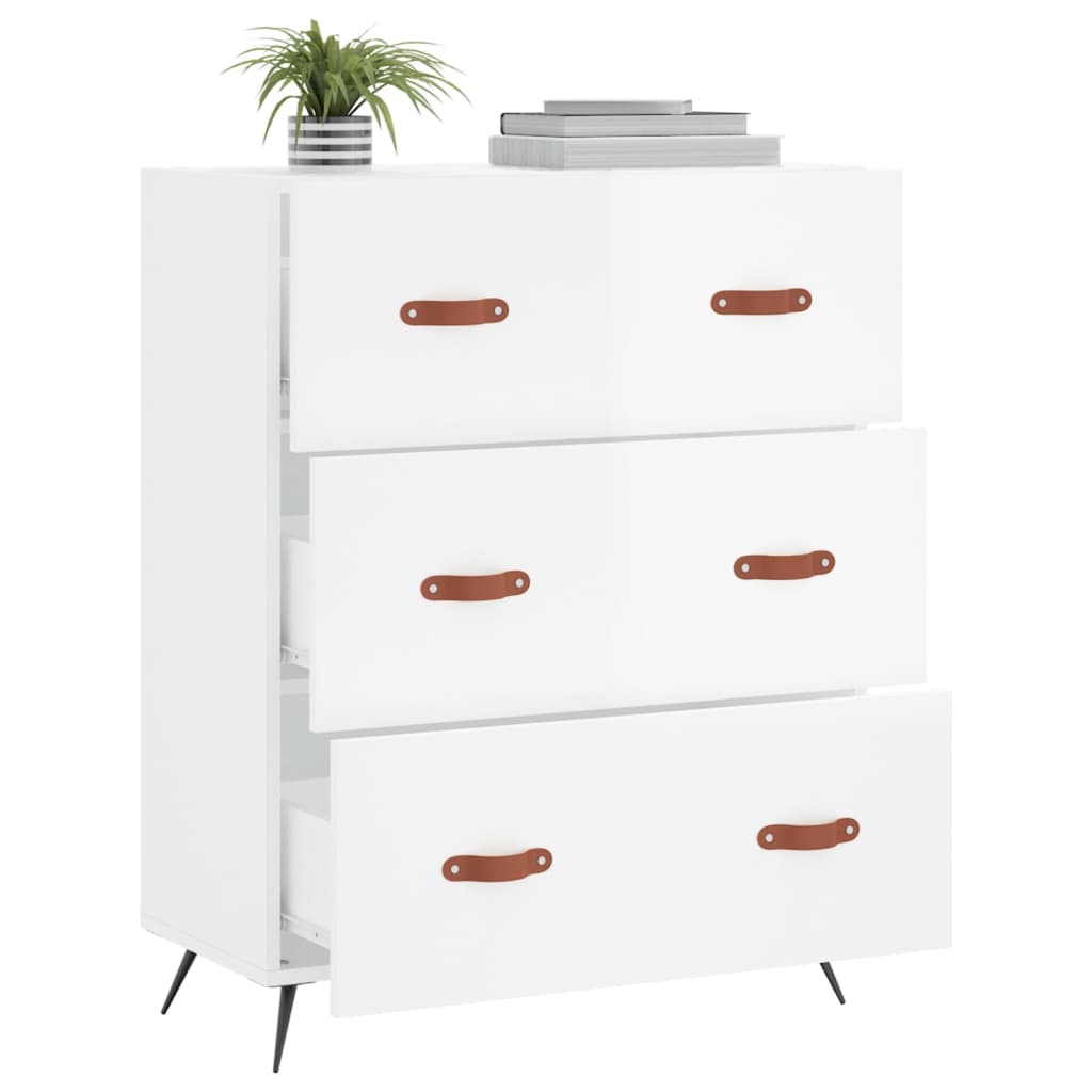 Commode en bois d'ingénierie blanc brillant 69,5x34x90 cm v4255 - Vetonek