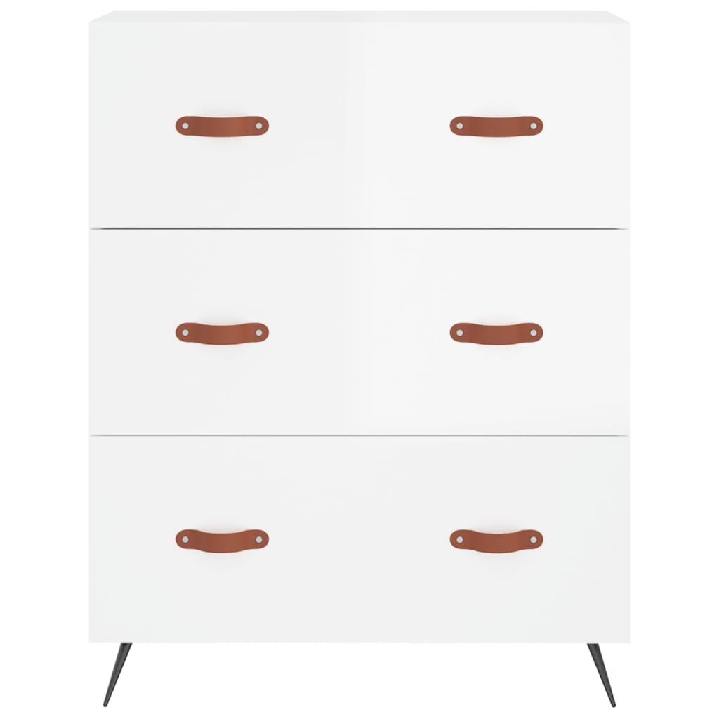 Commode en bois d'ingénierie blanc brillant 69,5x34x90 cm v4255 - Vetonek