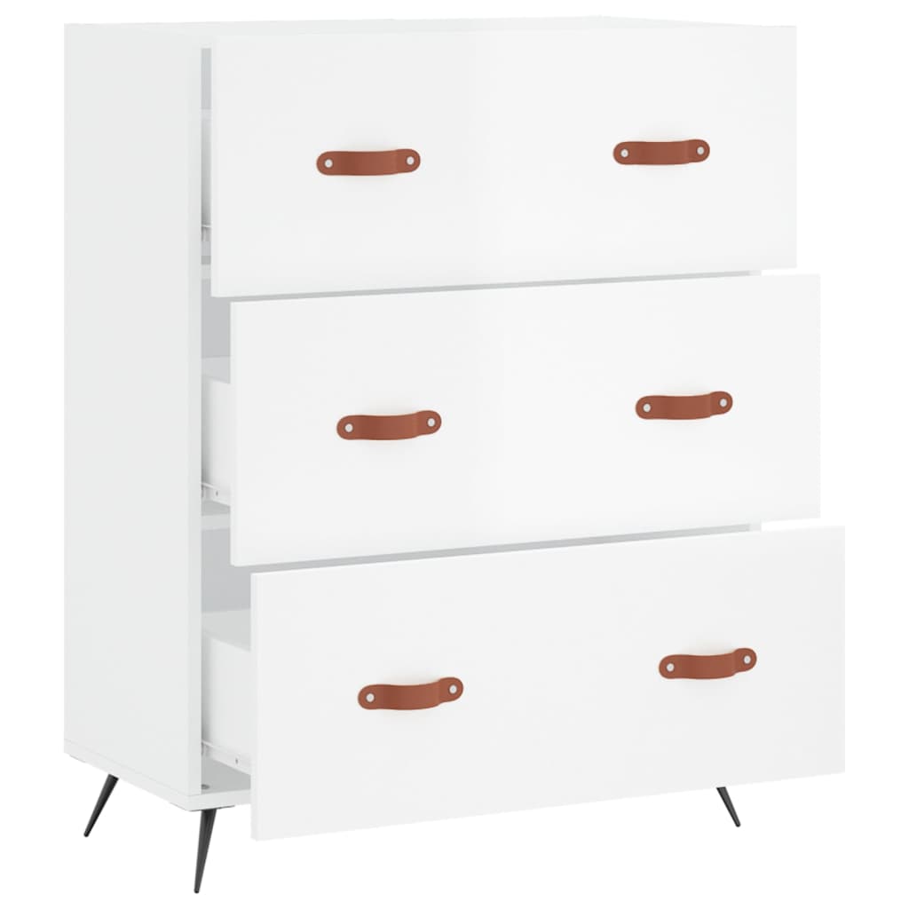 Commode en bois d'ingénierie blanc brillant 69,5x34x90 cm v4255 - Vetonek