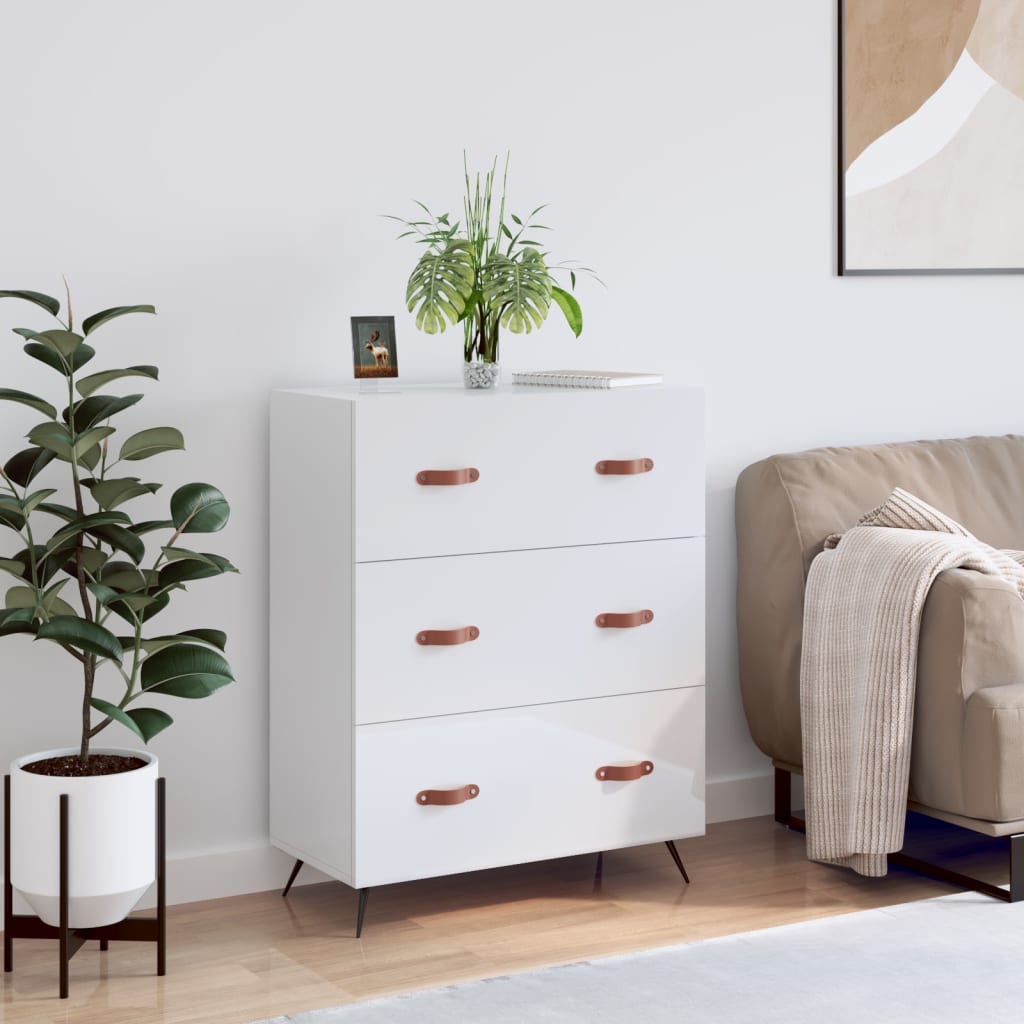 Commode en bois d'ingénierie blanc brillant 69,5x34x90 cm v4255 Vetonek