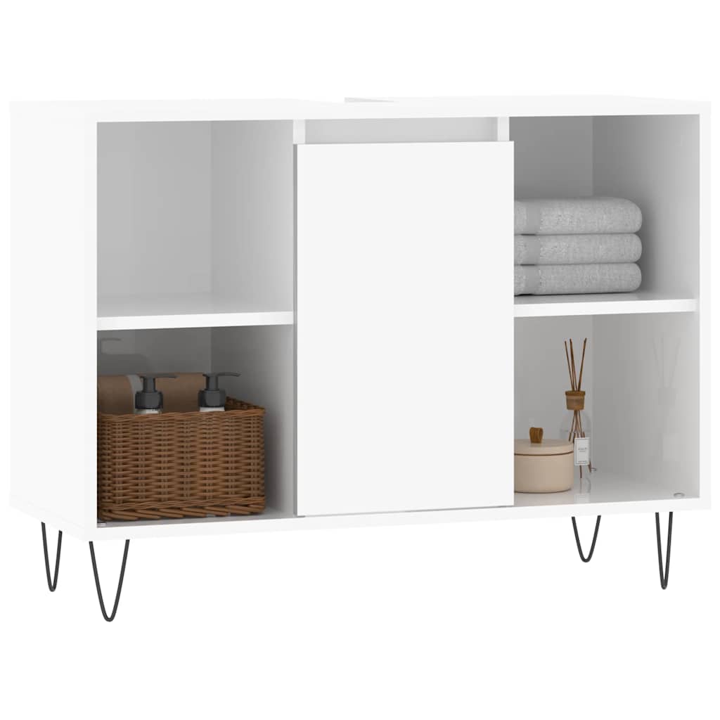 Meuble de salle de bain en dérivé du bois blanc brillant 80x33x60 cm v6418 - Vetonek