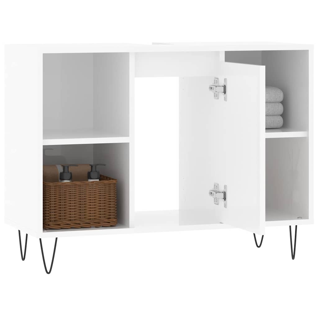 Meuble de salle de bain en dérivé du bois blanc brillant 80x33x60 cm v6418 - Vetonek