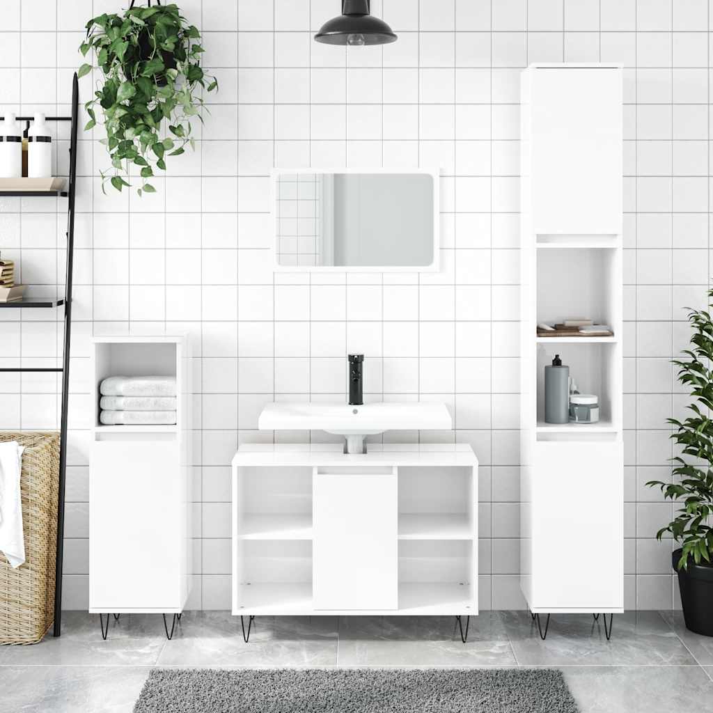 Meuble de salle de bain en bois d'ingénierie blanc brillant 80x33x60 cm v6418 Vetonek
