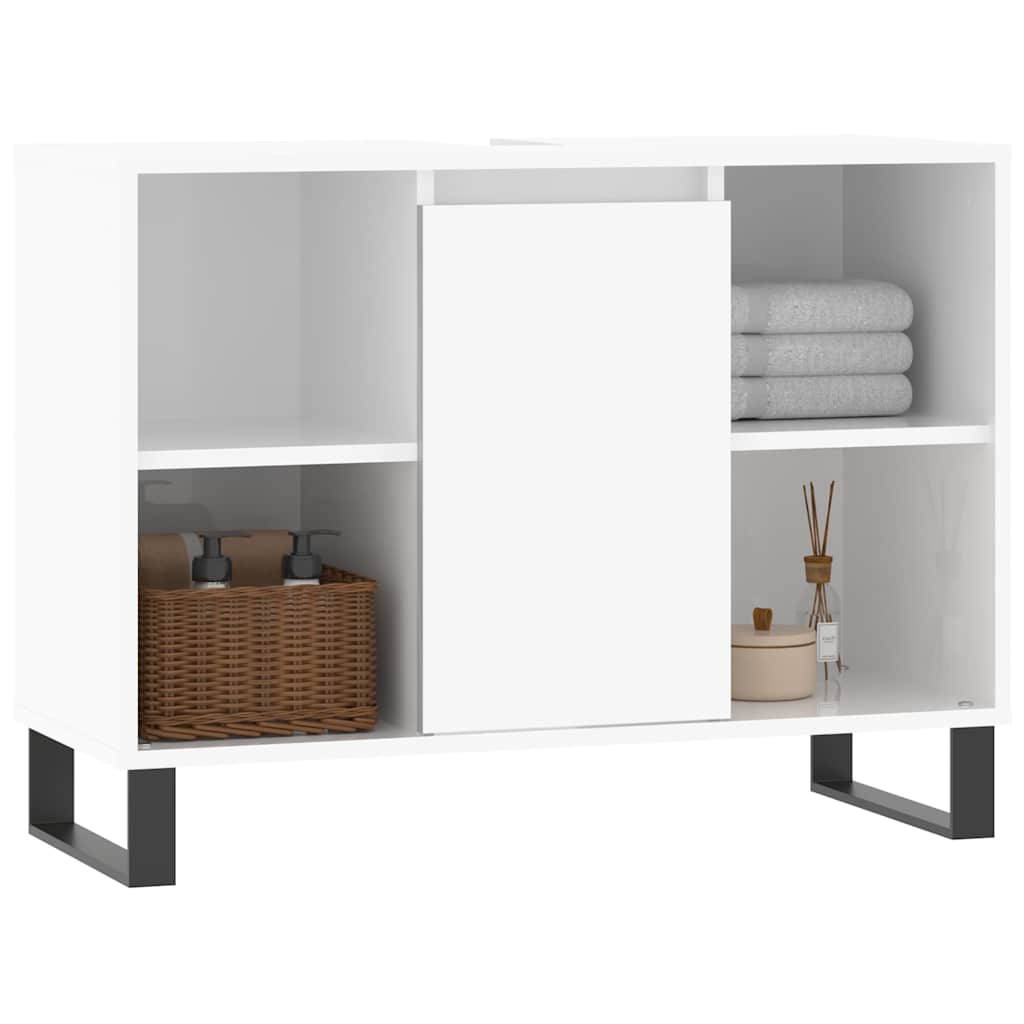 Meuble de salle de bain en dérivé du bois blanc brillant 80x33x60 cm v6494 - Vetonek