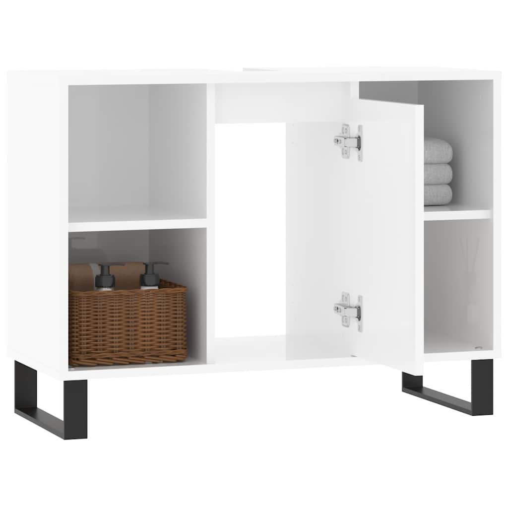 Meuble de salle de bain en dérivé du bois blanc brillant 80x33x60 cm v6494 - Vetonek