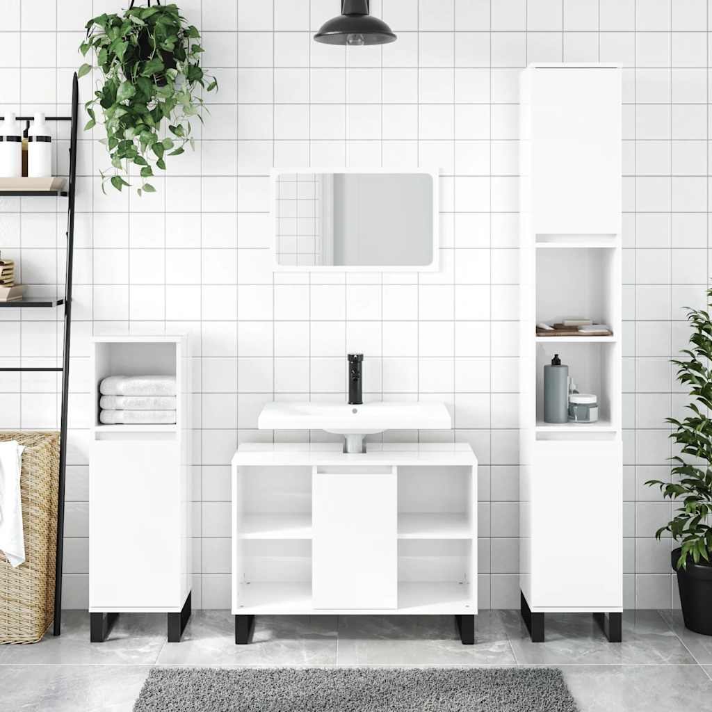 Meuble de salle de bain en bois d'ingénierie blanc brillant 80x33x60 cm v6494 Vetonek