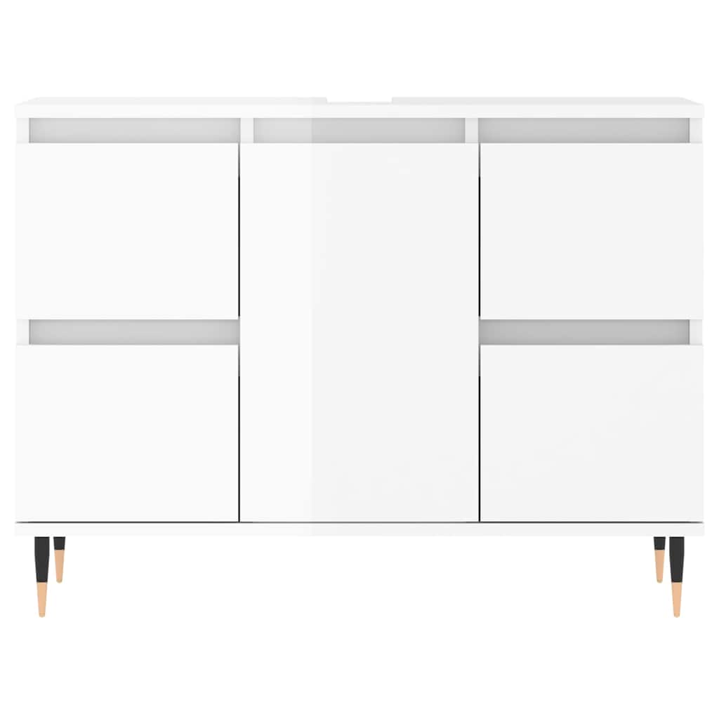 Meuble de salle de bain en dérivé du bois blanc brillant 80x33x60 cm v6579 - Vetonek