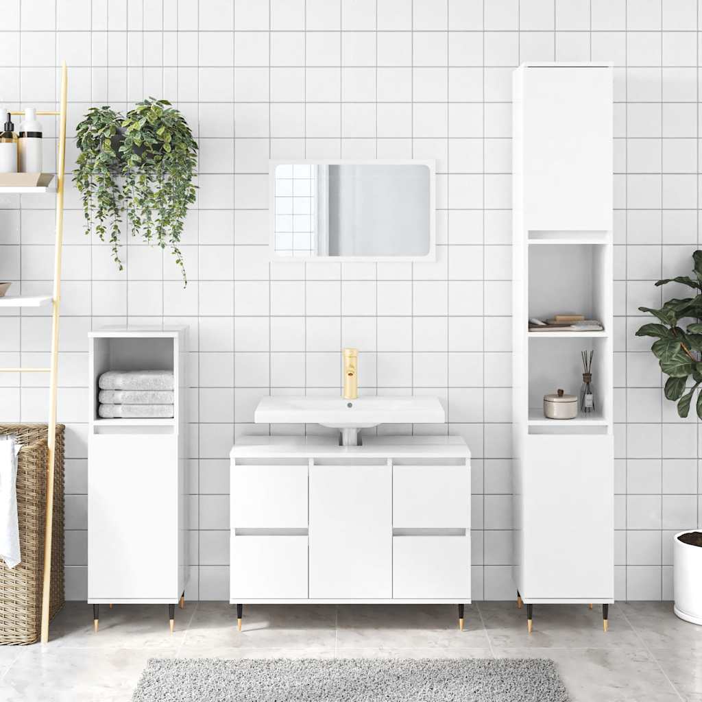 Meuble de salle de bain en bois d'ingénierie blanc brillant 80x33x60 cm v6579 Vetonek
