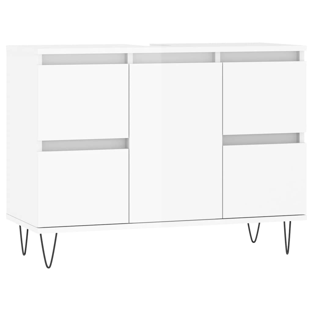 Meuble de salle de bain en dérivé du bois blanc brillant Vetonek 80x33x60 cm