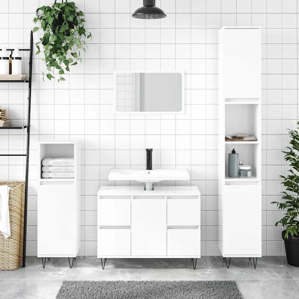 Meuble de salle de bain en bois d'ingénierie blanc brillant 80x33x60 cm v6654 Vetonek