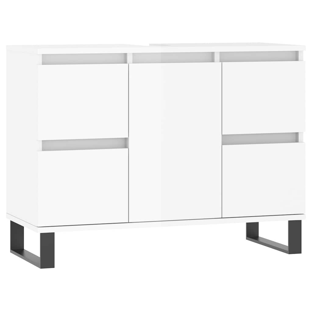 Meuble de salle de bain en dérivé du bois blanc brillant Vetonek 80x33x60 cm