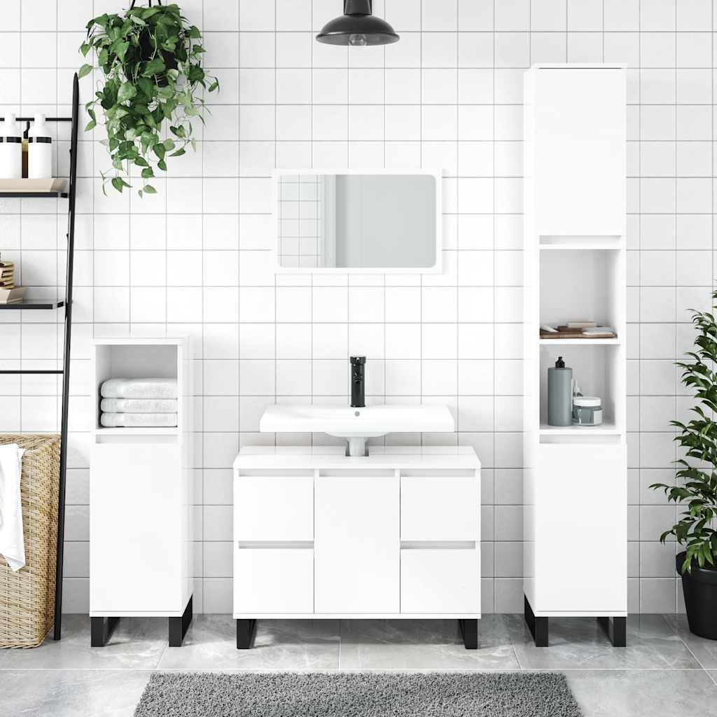 Meuble de salle de bain en bois d'ingénierie blanc brillant 80x33x60 cm v6739 Vetonek