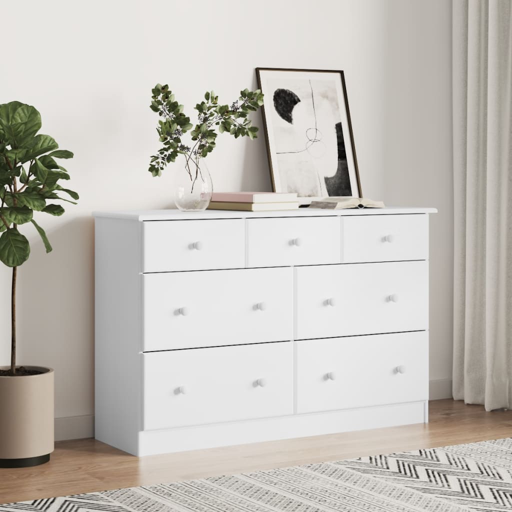 Commode haute en bois de pin blanc massif 112x35x73 cm v6547 Vetonek