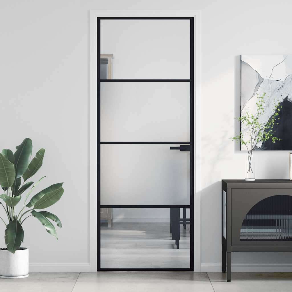 Porte intérieure fine noire en verre et aluminium 76x201,5 cm 