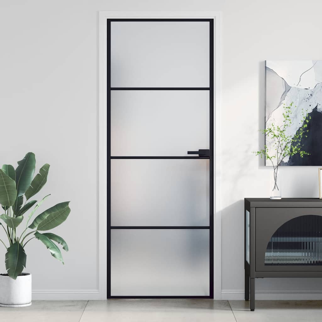 Porte intérieure fine noire en verre et aluminium 76x201,5 cm 