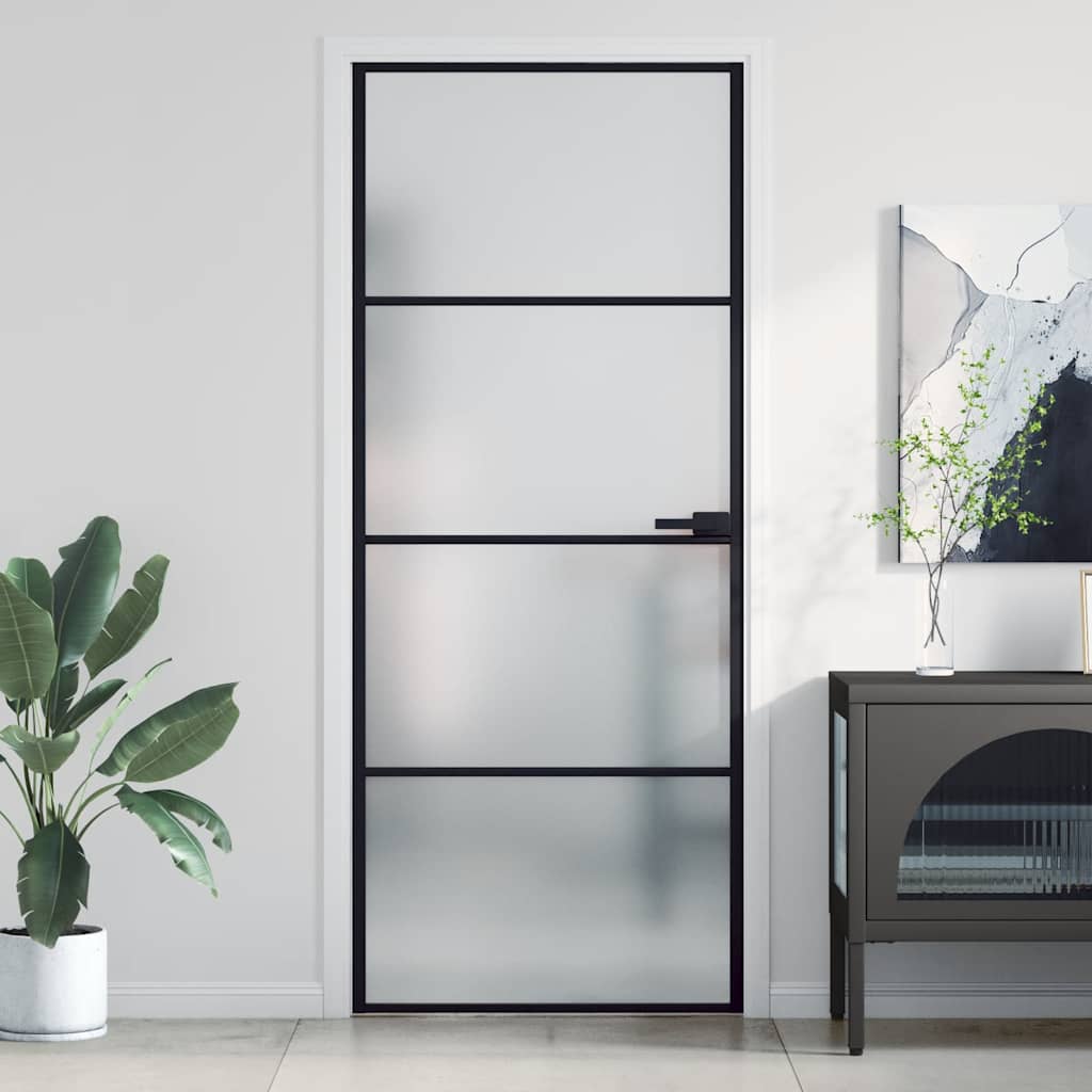 Porte intérieure fine noire en verre et aluminium 83x201,5 cm 