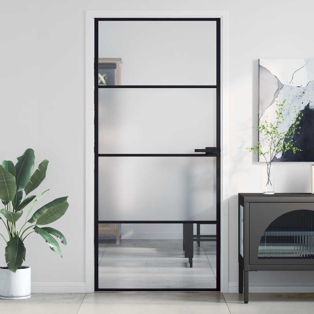 Porte intérieure fine noire en verre et aluminium 93x201,5 cm 