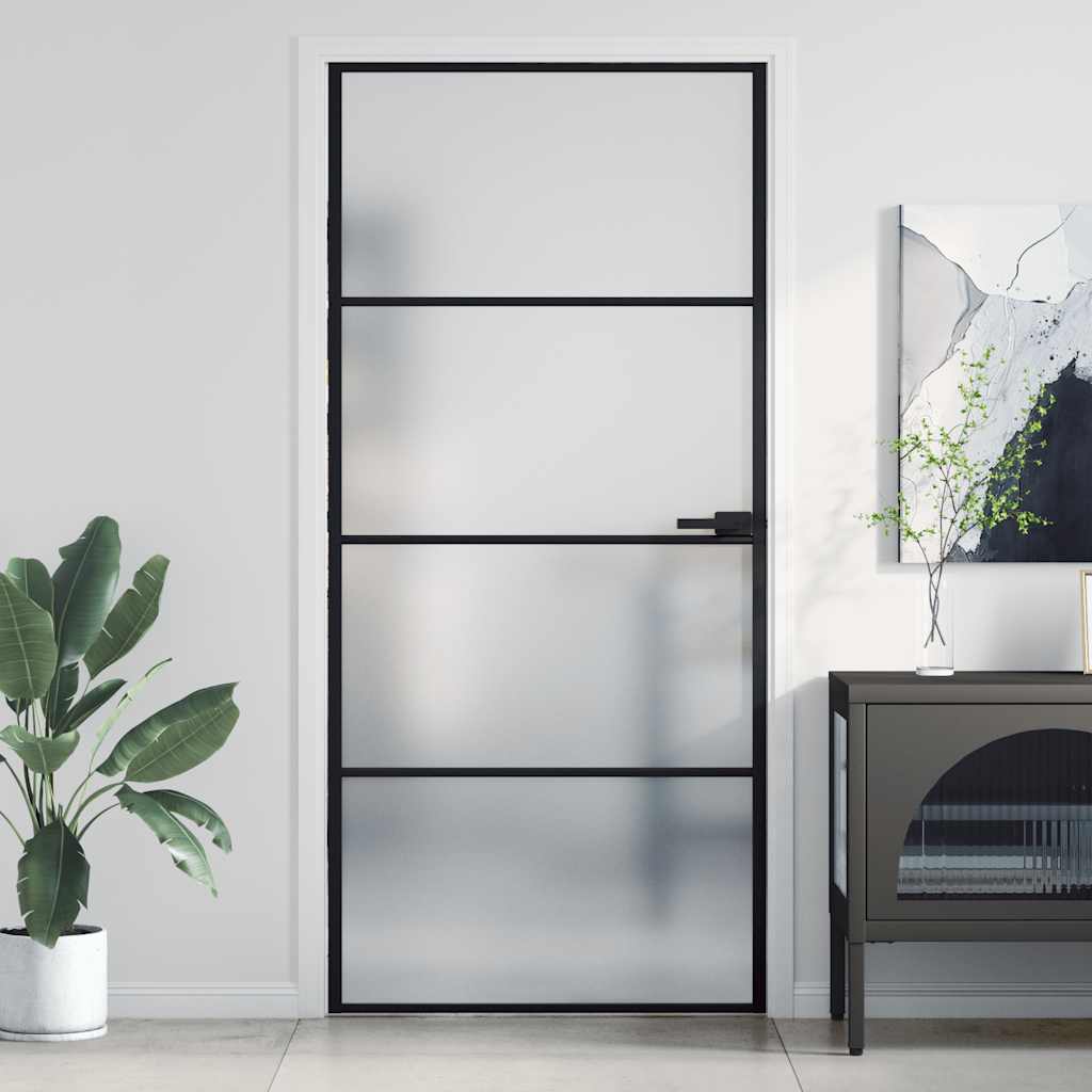 Porte intérieure fine noire en verre et aluminium 93x201,5 cm 