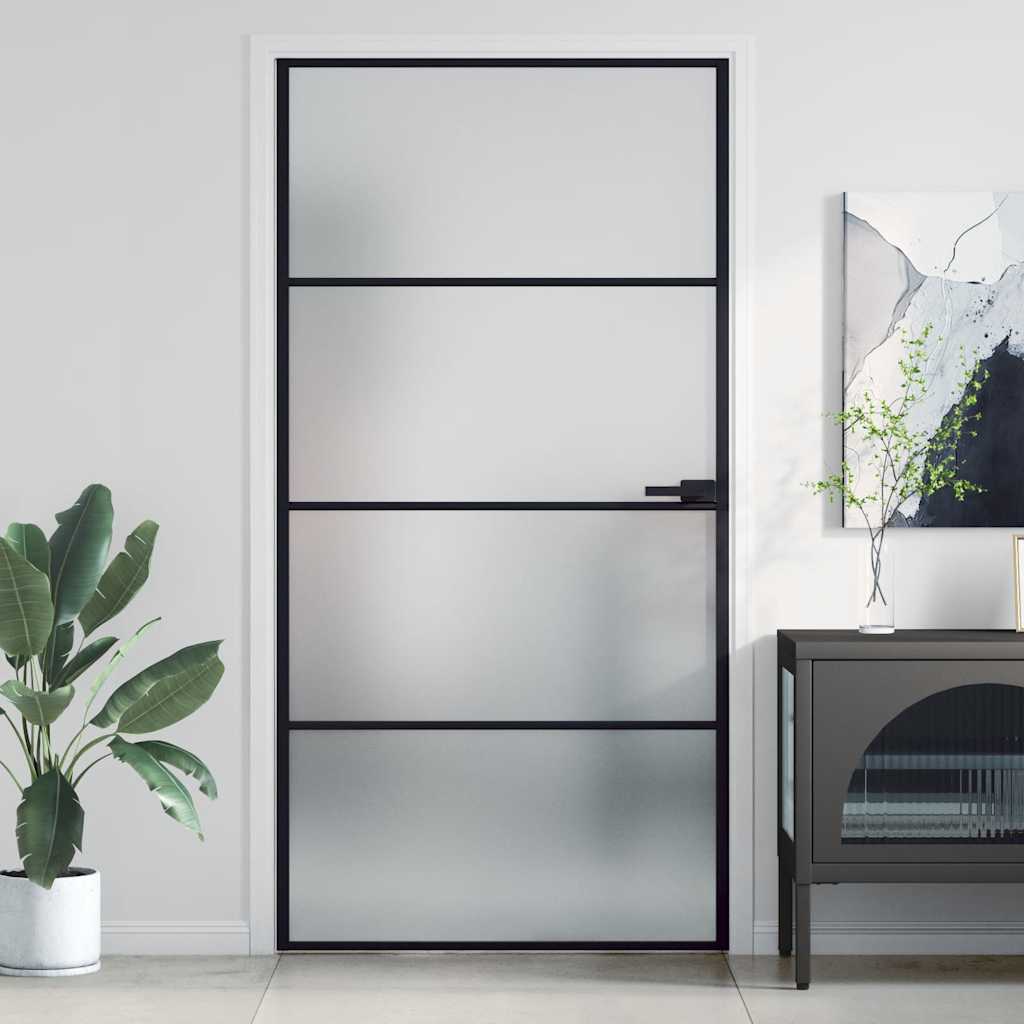 Porte intérieure fine noire en verre et aluminium 102,5x201,5 cm 