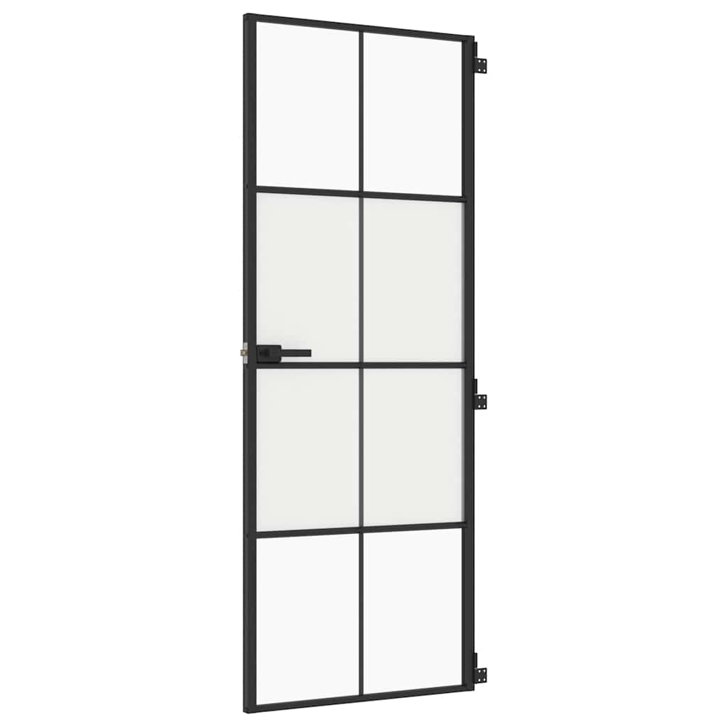 Porte intérieure fine noire en verre et aluminium 76x201,5 cm 