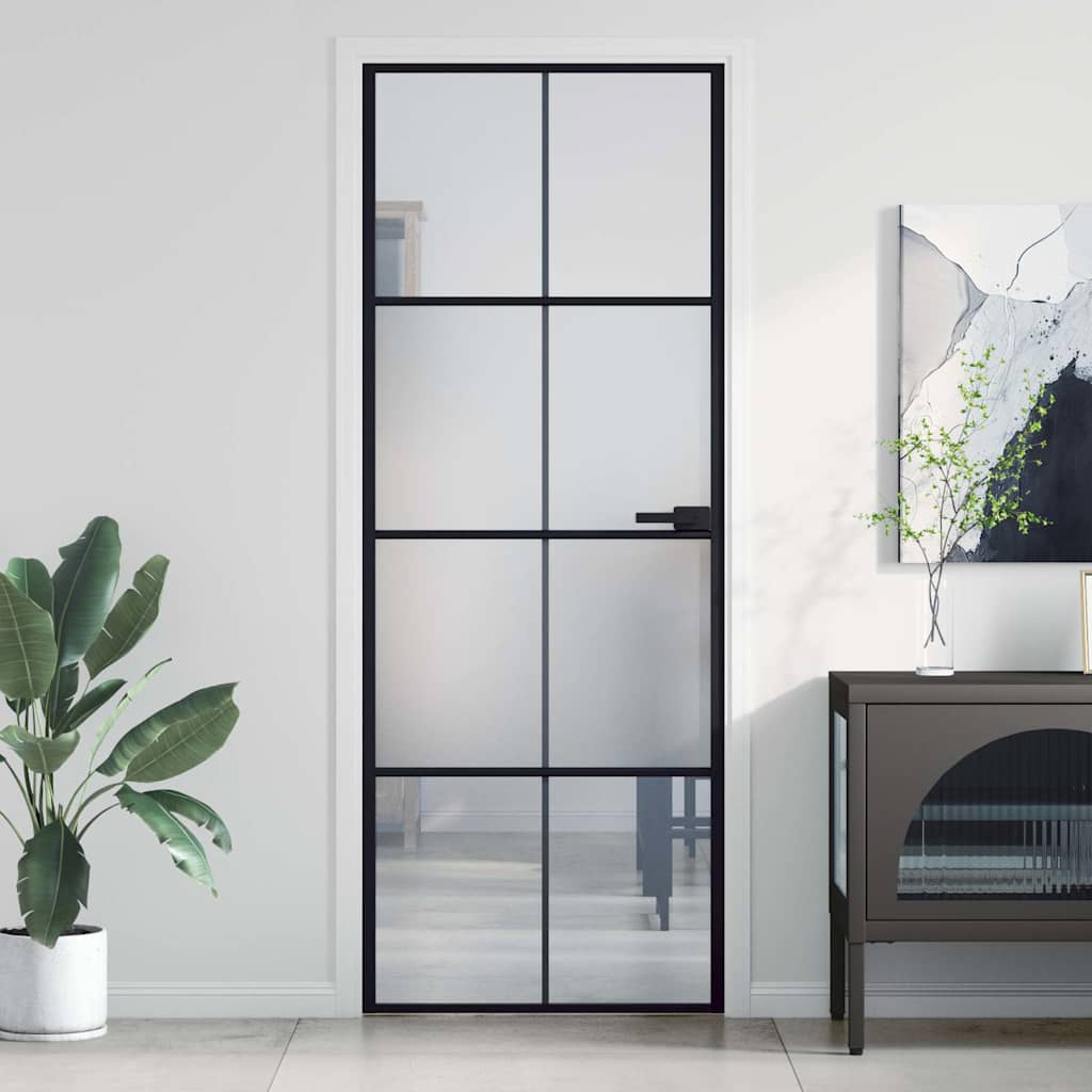 Porte intérieure fine noire en verre et aluminium 76x201,5 cm 