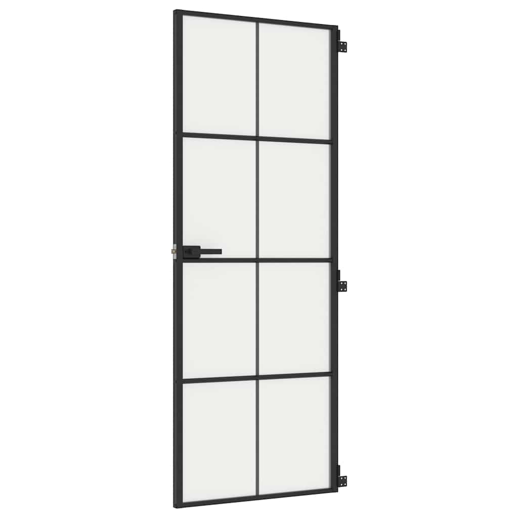 Porte intérieure fine noire en verre et aluminium 76x201,5 cm 