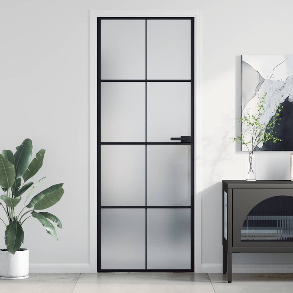 Porte intérieure fine noire en verre et aluminium 76x201,5 cm 