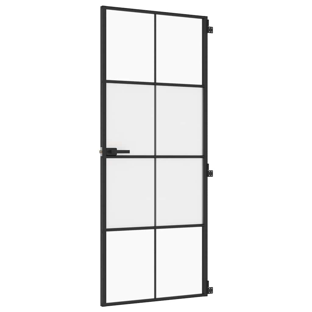 Porte intérieure fine noire en verre et aluminium 83x201,5 cm 