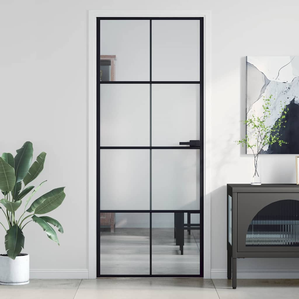 Porte intérieure fine noire en verre et aluminium 83x201,5 cm 