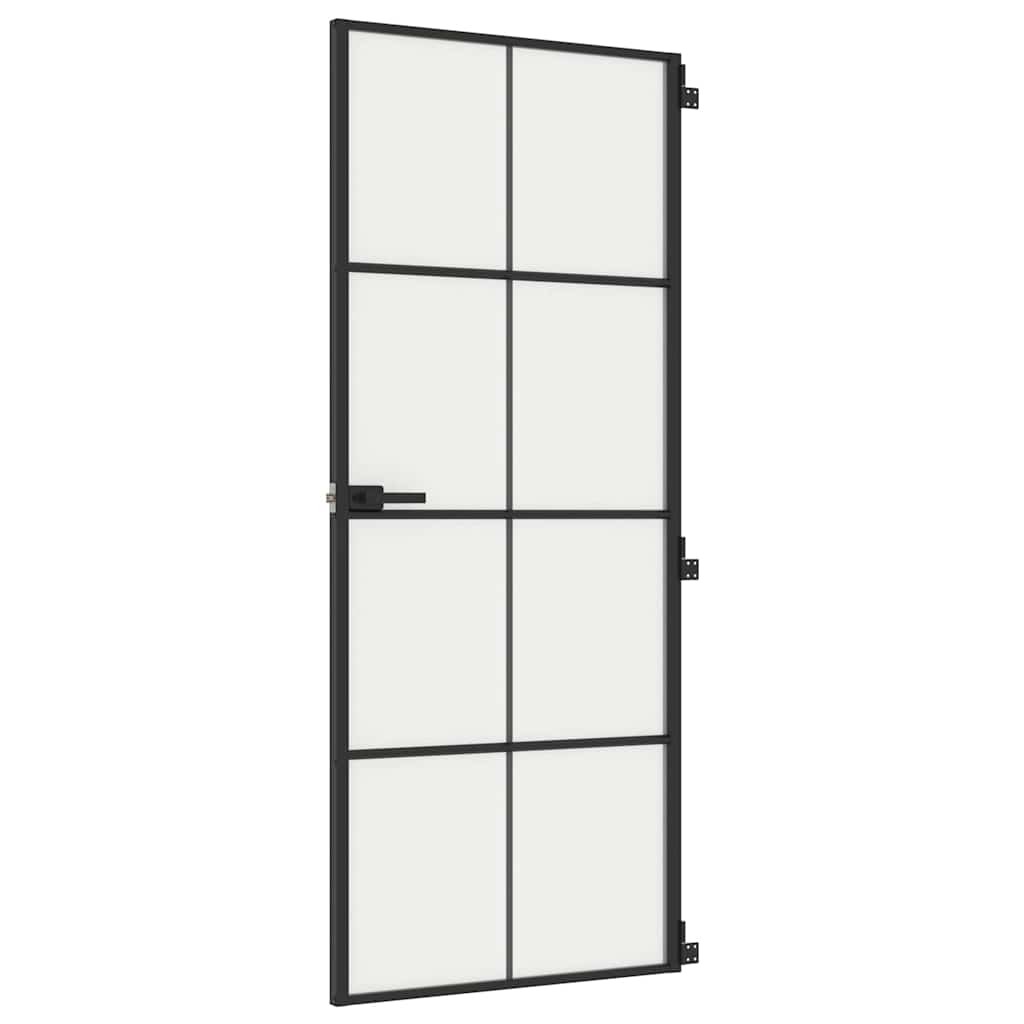 Porte intérieure fine noire en verre et aluminium 83x201,5 cm 