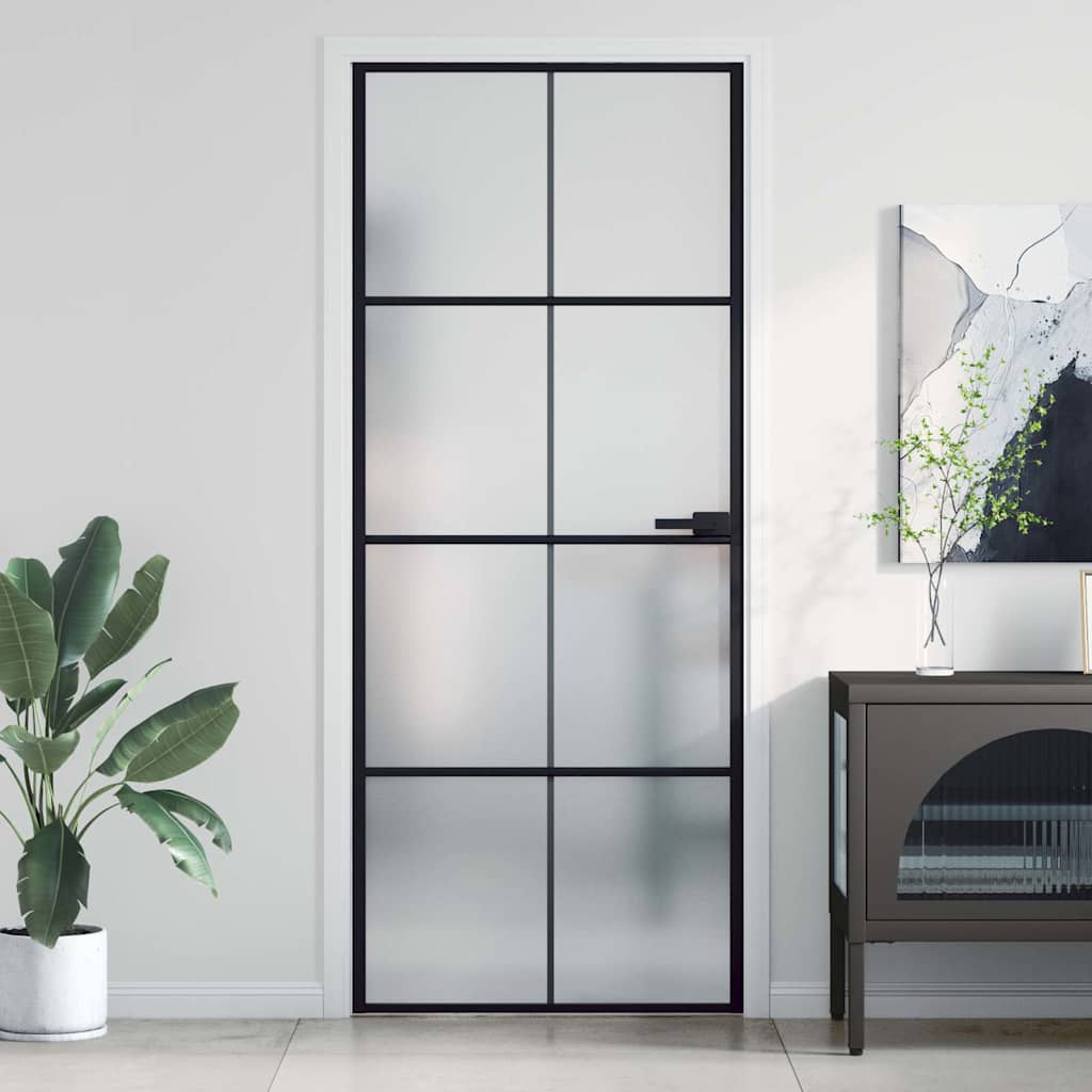 Porte intérieure fine noire en verre et aluminium 83x201,5 cm 