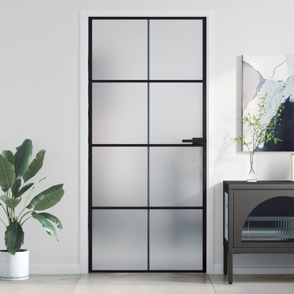 Porte intérieure fine noire en verre et aluminium 93x201,5 cm 