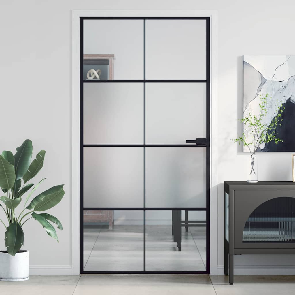 Porte intérieure fine noire en verre et aluminium 102,5x201,5 cm 