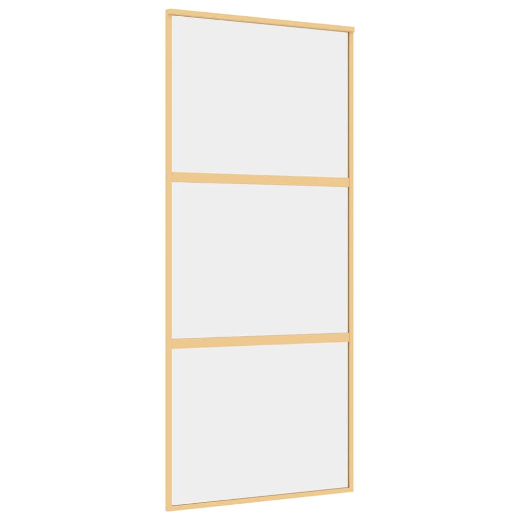 Porte coulissante dorée en verre ESG transparent et aluminium 