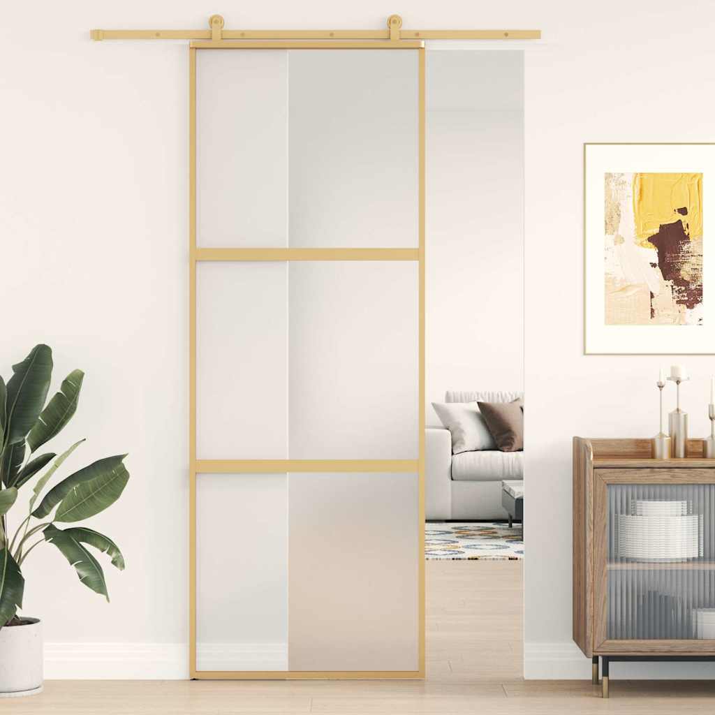 Puerta Corredera Dorada Vidrio ESG Esmerilado Aluminio 76x205cm