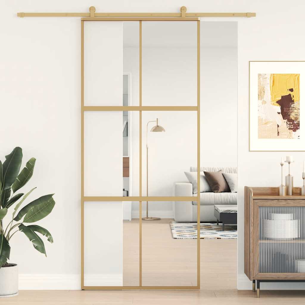 Puerta Corredera de Vidrio ESG Transparente y Aluminio Dorada 90x205cm