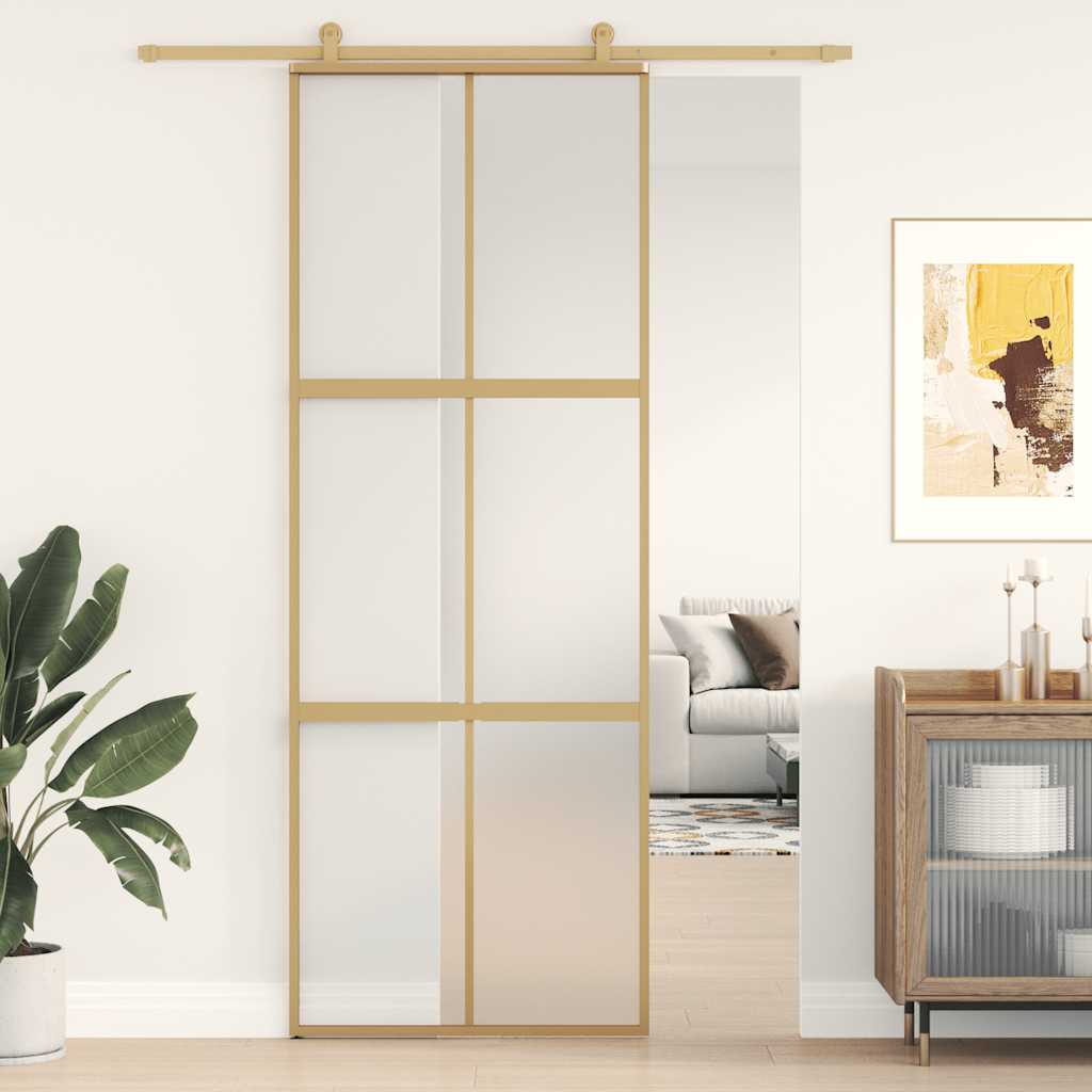 Puerta Corredera Dorada Vidrio ESG Esmerilado Aluminio 76x205cm
