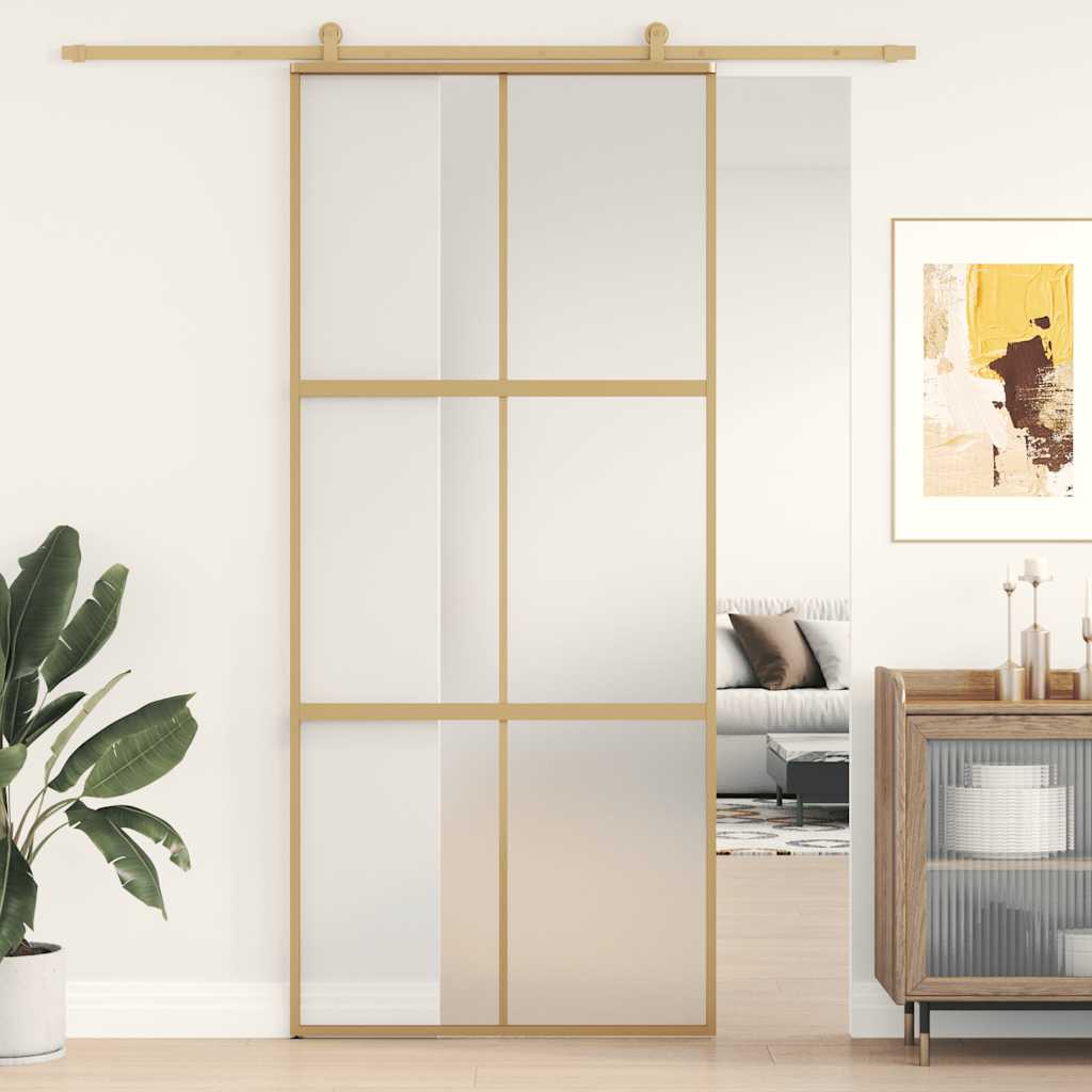 Puerta Corredera Dorada Vidrio ESG Esmerilado Aluminio 90x205cm