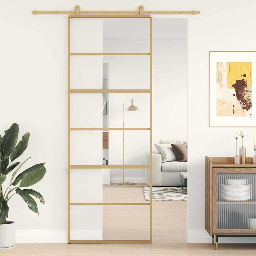 Puerta Corredera Dorada de Vidrio ESG Transparente y Aluminio 76x205cm