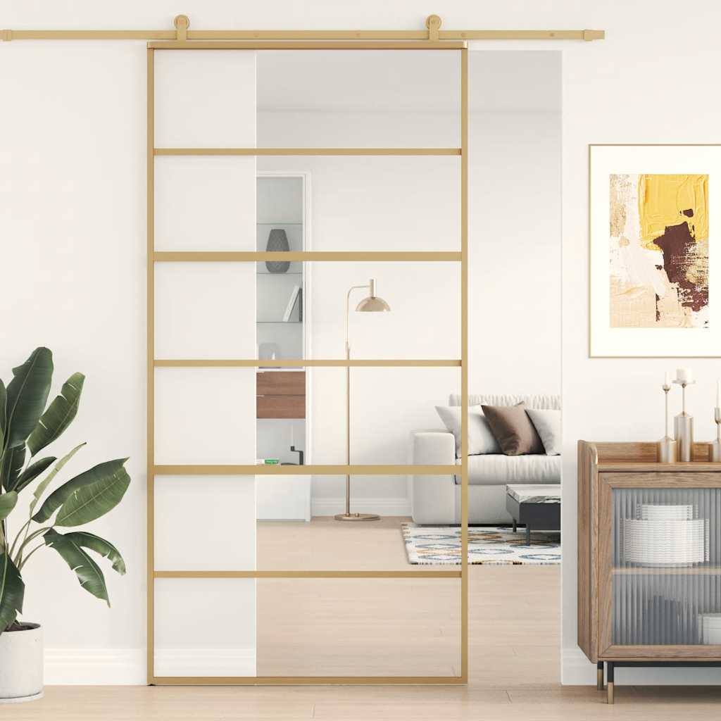 Puerta Corredera de Vidrio ESG Transparente y Aluminio Dorado 102,5 x 205 cm