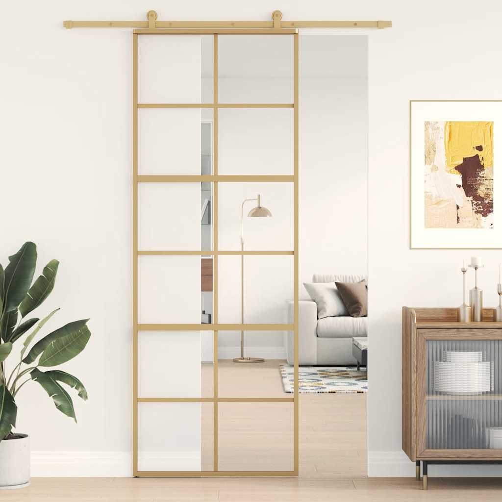 Puerta Corredera de Vidrio ESG Transparente y Aluminio Dorado 76x205cm