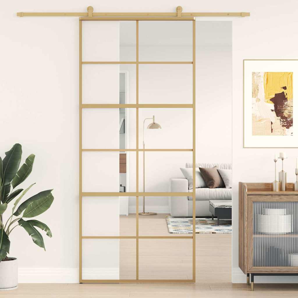 Puerta Corredera de Vidrio ESG Transparente y Aluminio Dorado 90x205cm