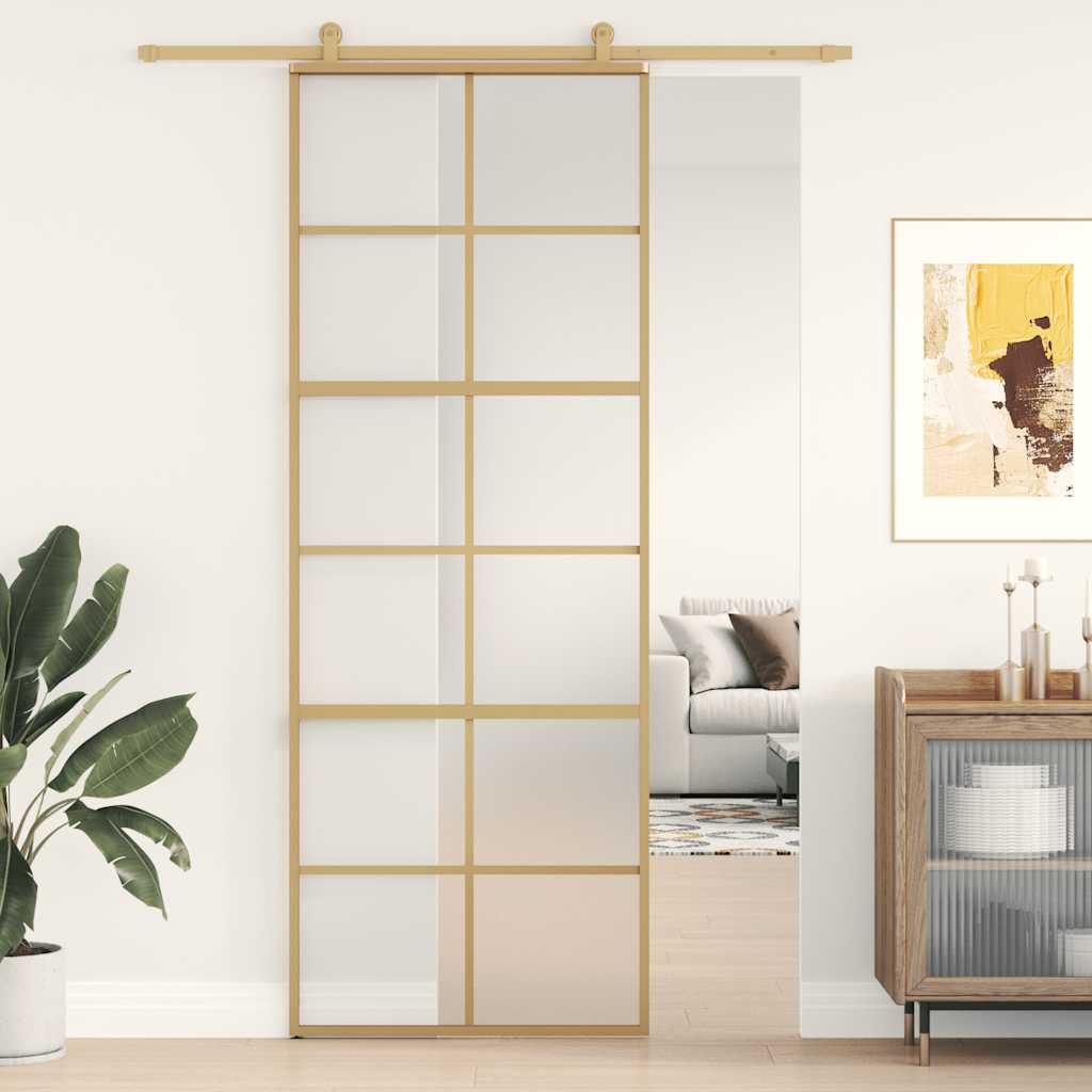 Puerta Corredera Dorada Vidrio ESG Esmerilado Aluminio 76x205cm