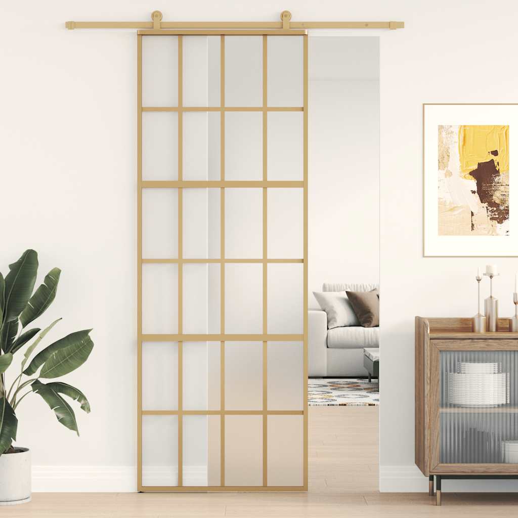Puerta Corredera Dorada Vidrio ESG Esmerilado Aluminio 76x205cm